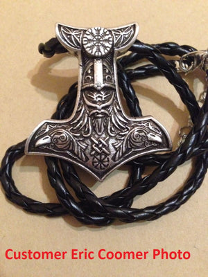 Vegvisir Compass & Two Ravens Mjolnir Necklace