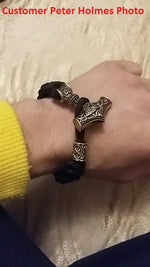 Golden Mjolnir & Runes Black Bracelet