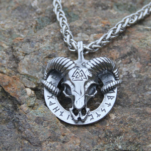 Viking Ram Skull Pendant Necklace