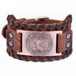 Leather Buckle Wrist Wrap with Metal Tree of Life Design