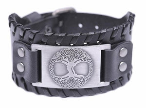 Leather Buckle Wrist Wrap with Metal Tree of Life Design