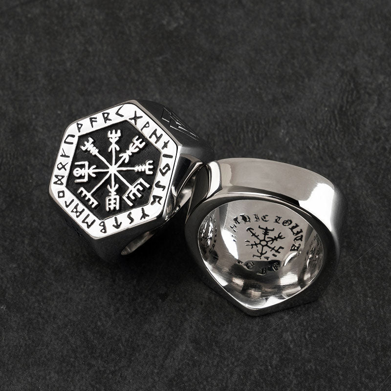 Vegvisir Ring with Nordic Symbols