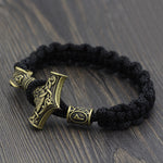 Golden Mjolnir & Runes Black Bracelet