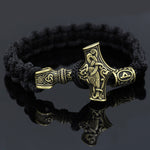 Golden Mjolnir & Runes Black Bracelet