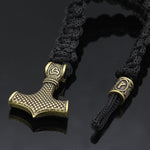 Golden Mjolnir & Runes Black Bracelet