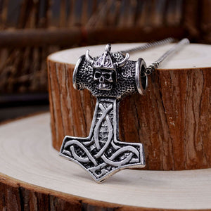 Viking Skull Mjolnir Necklace