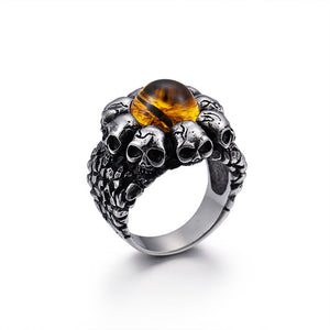 Red/Yellow Opal Skull Ring