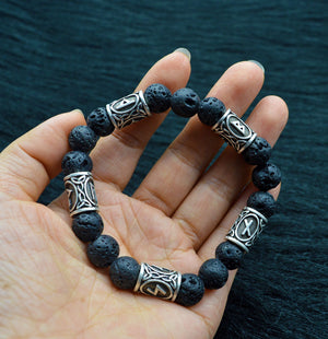 Lava Stone Beads & Viking Runes Bracelet