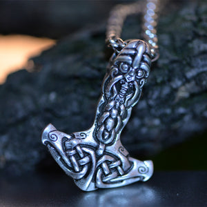 Viking Face Mjolnir Necklace