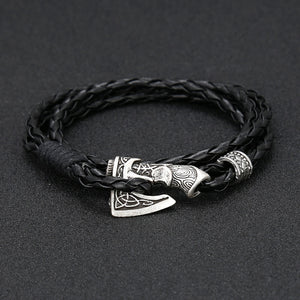 Norse Axe Leather Rope Bracelet
