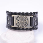 Mjolnir and Futhark Runes Leather Bracelet